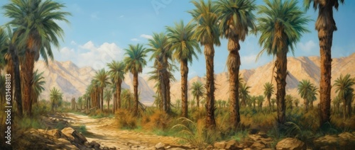 Plantation of date palms  agriculture industry in desert areas of the Middle East