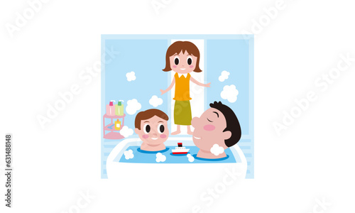 お父さんとお風呂に入っているイラスト
