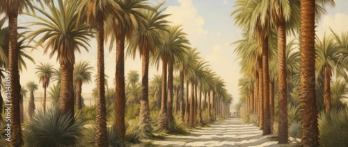 Panoramic image of date palm plantation