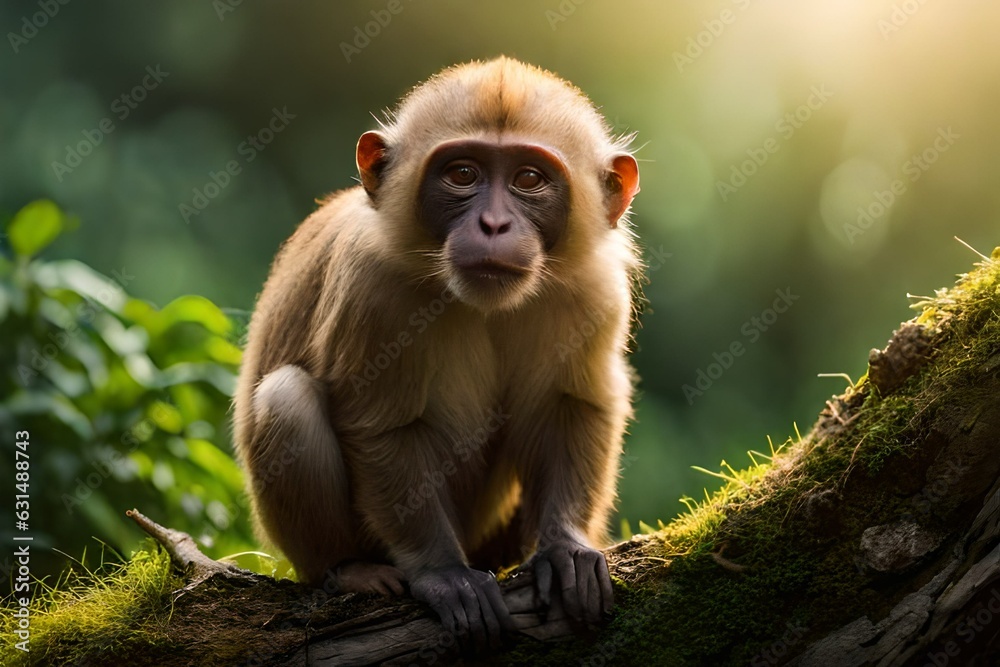 Fototapeta premium japanese macaque sitting on a tree