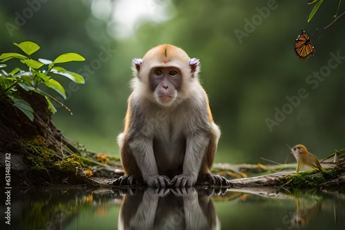 japanese macaque sitting on a tree © Syed