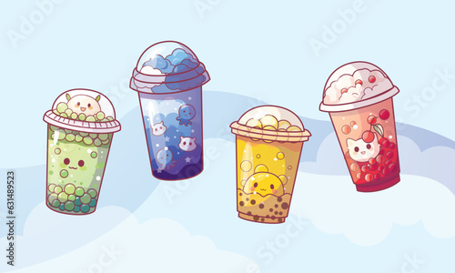 Bubble milk tea cup design collection,Pearl milk tea , Yummy drinks, coffees and soft drinks with doodle style banner and sale poster.