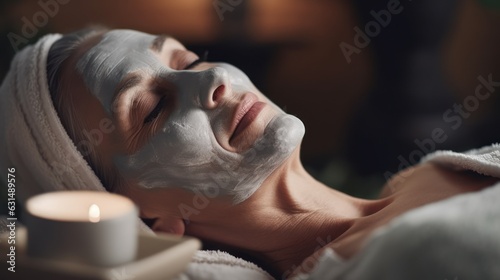 Mature senior woman getting facial treatment at the beauty center