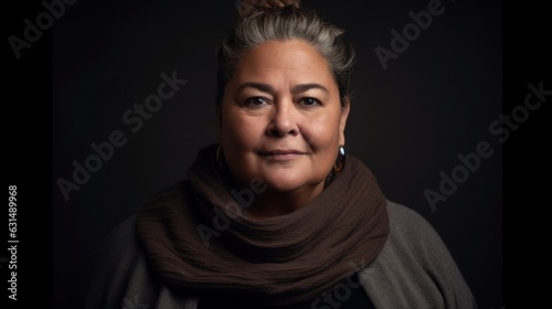 mature senior woman posing in front of black background