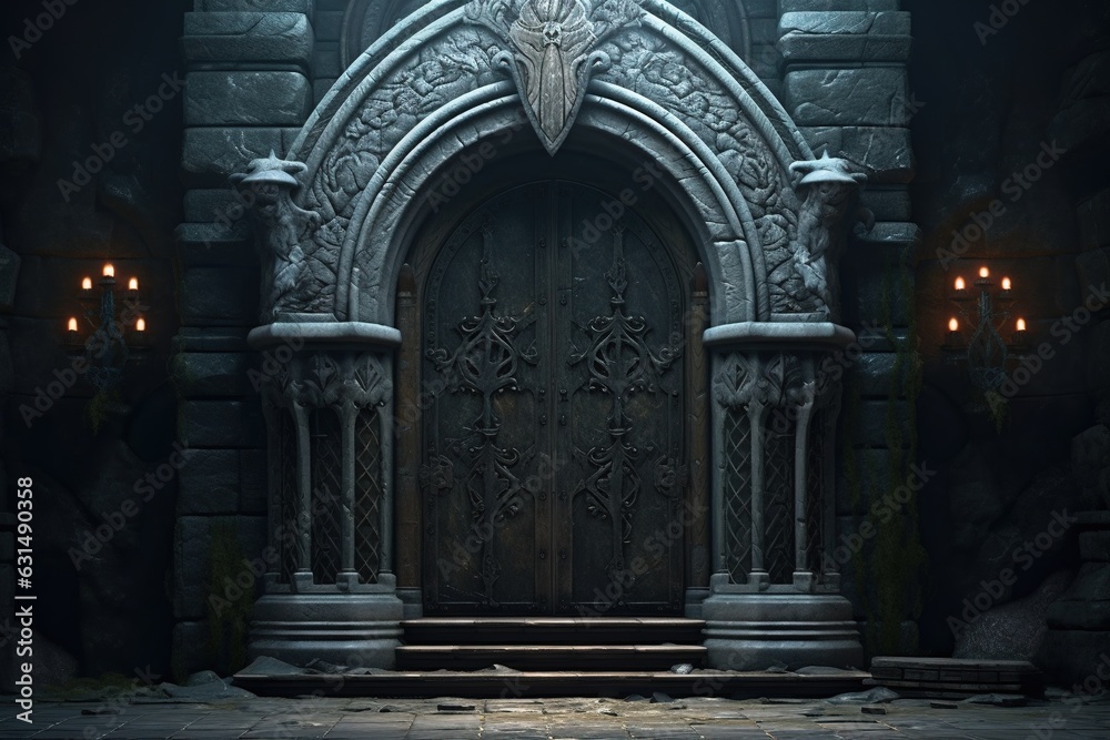 Fototapeta premium A Strong Door Design Representing the Starting Point of a Dungeon.