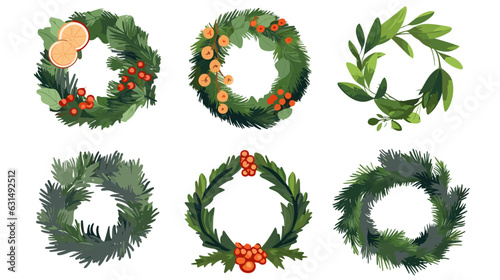 Drawing of a New Year's wreath Christmas decorations on a white background vector