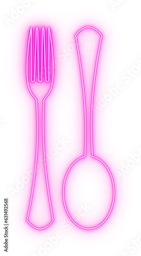 Purple Pink Neon Glowing Spoon and Fork