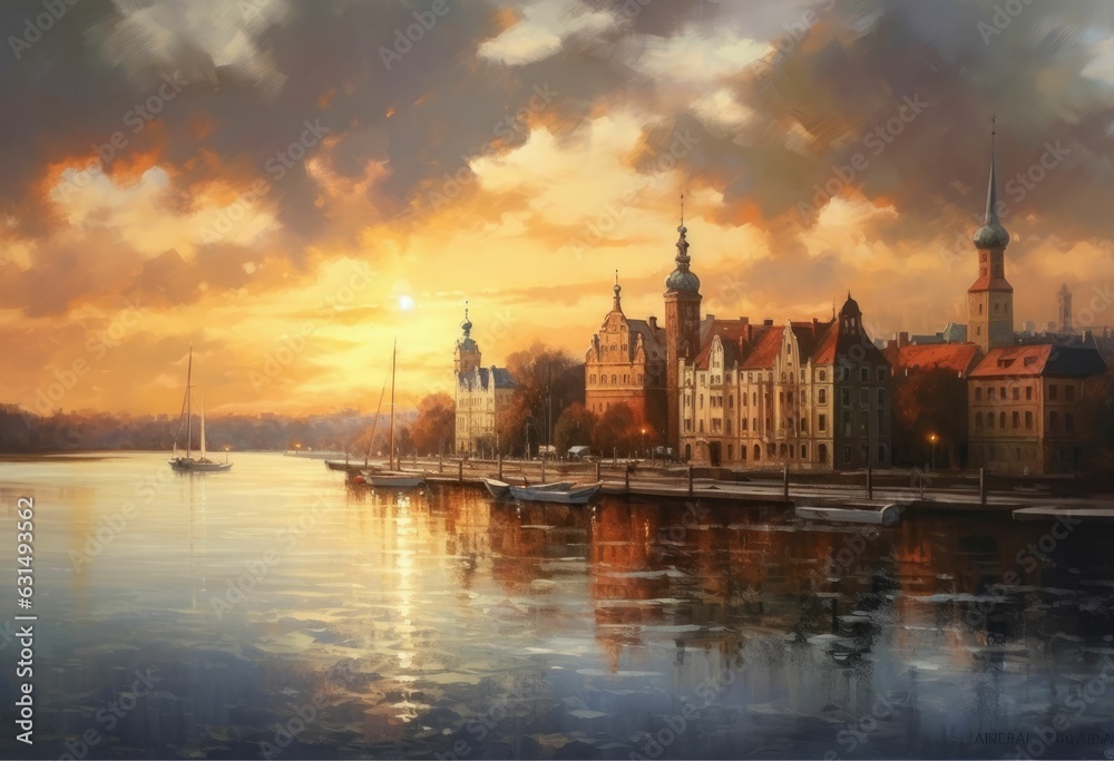 Fototapeta premium old town of Gdansk and Motlawa river at night