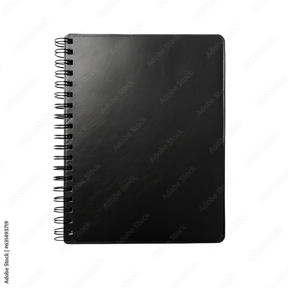 An isolated, empty, black notebook. Copy space. An isolated, empty, black notebook. Copy space.