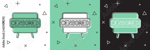 Set Censored stamp icon isolated on white and green, black background. Vector