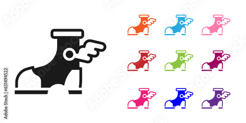 Black Hermes sandal icon isolated on white background. Ancient greek god Hermes. Running shoe with wings. Set icons colorful. Vector