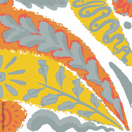 Majolica Vector Pattern. Sicilian Mosaic.Ethnic Square Tile. Orange, red, and Yellow Ceramic Background. Watercolor Azulejo Seamless Design. Portuguese Patchwork Ornament. Vintage Talavera Border.