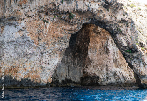 along the coast at the Blue Grotto in Malta