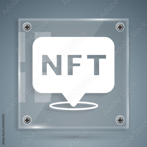 White NFT Digital crypto art icon isolated on grey background. Non fungible token. Square glass panels. Vector