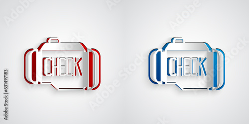 Paper cut Check engine icon isolated on grey background. Paper art style. Vector