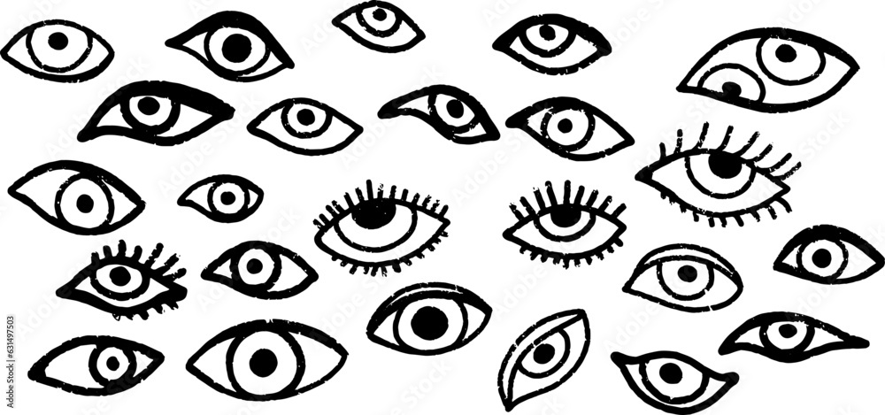 Eyes. Texture black outline, doodle illustration. Vector set, elements collection Eyes. Texture black outline, doodle illustration. Vector set, elements collection