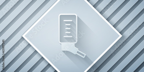 Paper cut Automatic drinker for small pets icon isolated on grey background. Paper art style. Vector