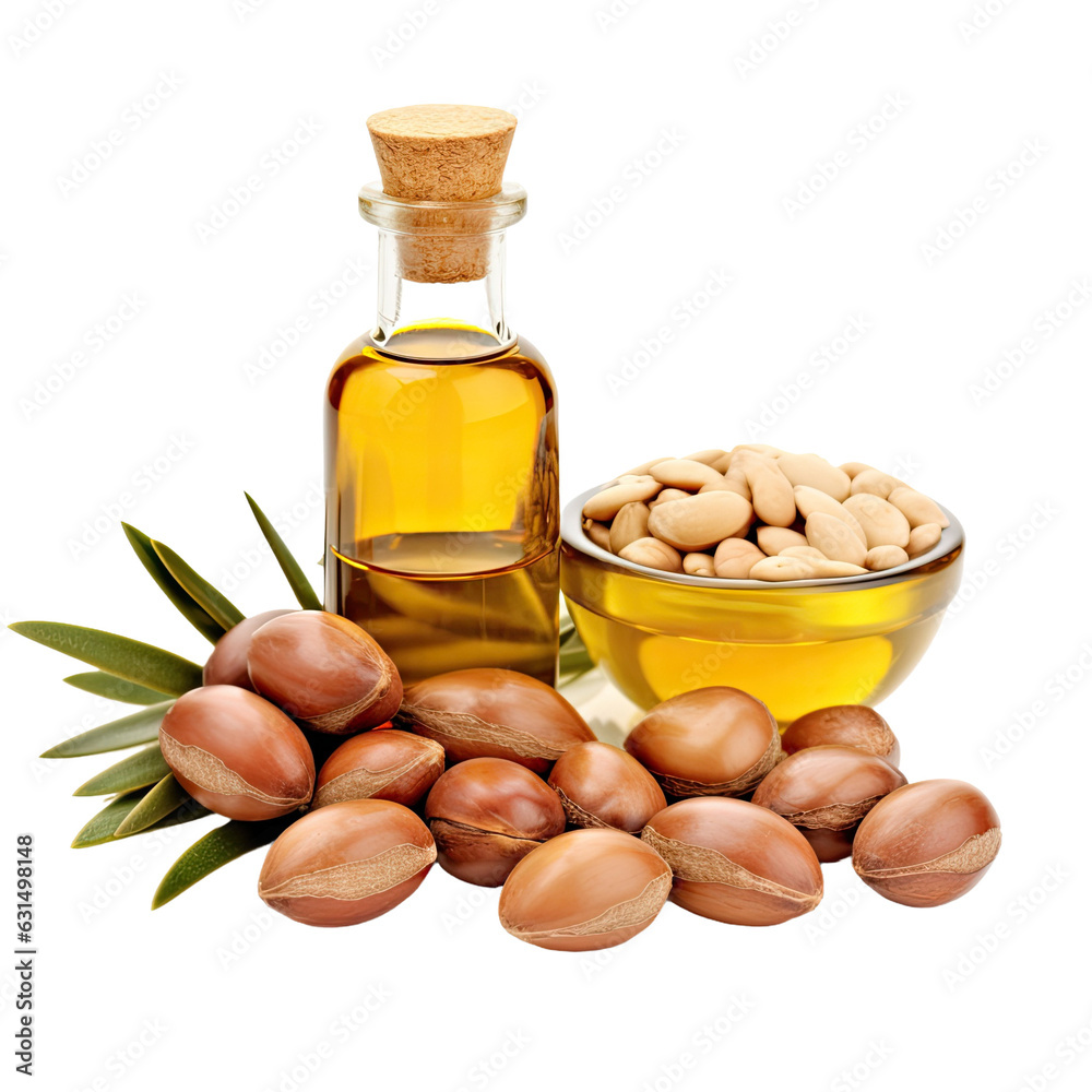 Isolated argan seeds on white background with oil nuts, plants