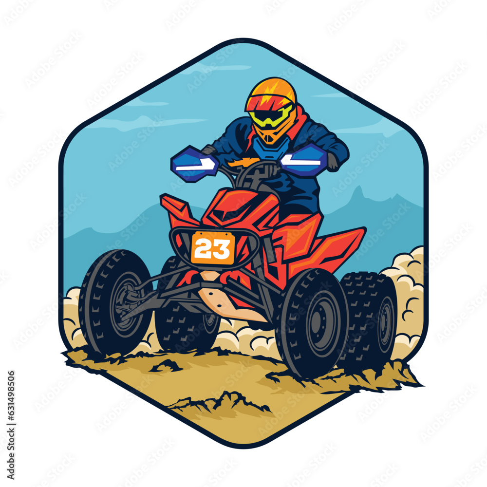 Quad ATV Extreme sport racing in badge logo design, good for t shirt design and championship event logo