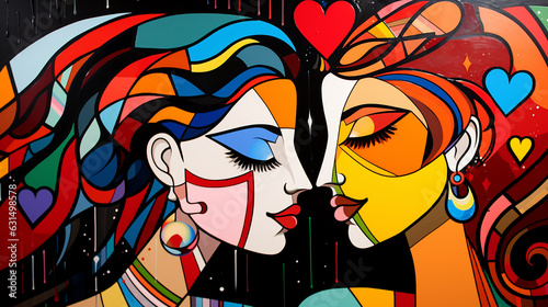 amor  LGBT em arte colorida estilo cubismo