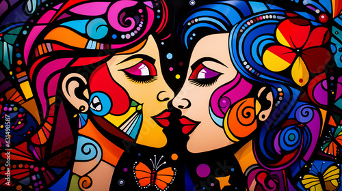 amor LGBT em arte colorida estilo cubismo