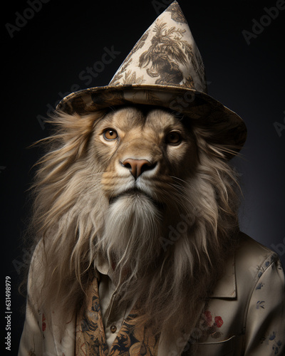 portrait of a lion in a hat  AI generation