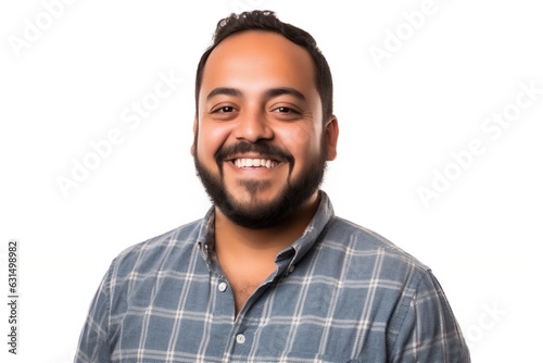  latin young adult man smiling on a white background