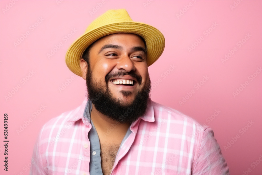 latin mid adult man smiling on a pink background latin mid adult man smiling on a pink background