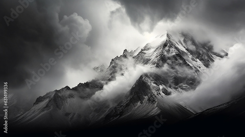 montanha com nuvens monocrômatico  photo
