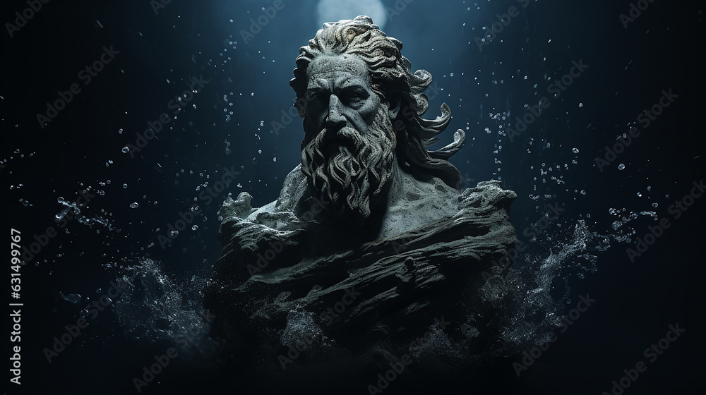 estatua de Zeus poderoso no fundo do oceano 