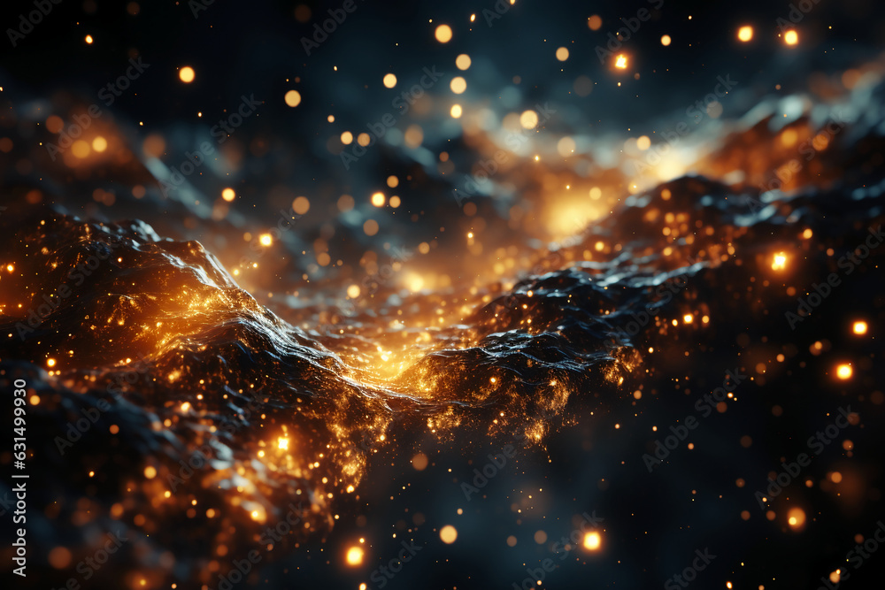 view of glowing particles floating about in the space. AI generative view of glowing particles floating about in the space. AI generative