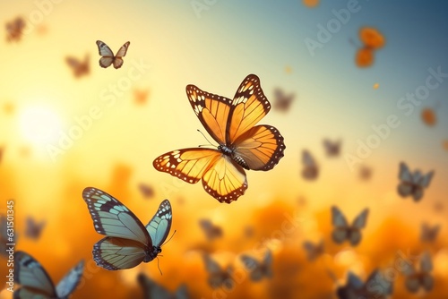 Yellow Butterflies Fluttering in Garden. Generative AI © Umar
