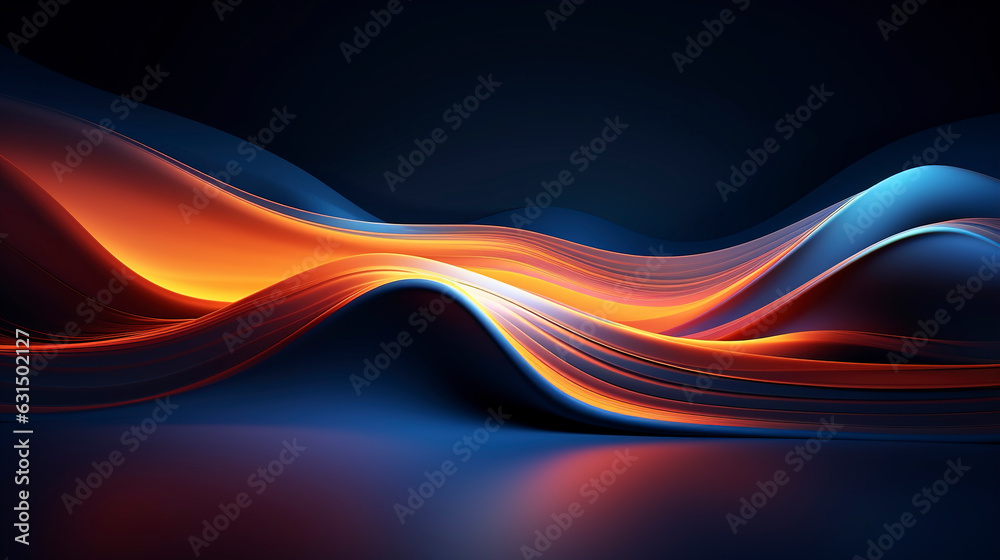 Dark blue digital background and lava wave liquid shape in middle, сolorful abstract background, blue background with glowing curvy lines illuminated with fiery light, generative ai