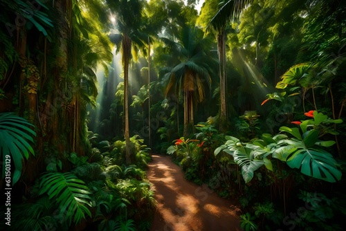 In the heart of a lush tropical jungle  nature thrives in all its untamed glory