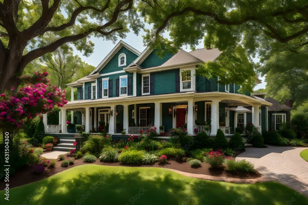 Nestled in a picturesque neighborhood, a beautiful home stands proudly amidst a lush green grass yard