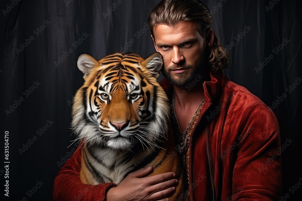 man tiger owner on background