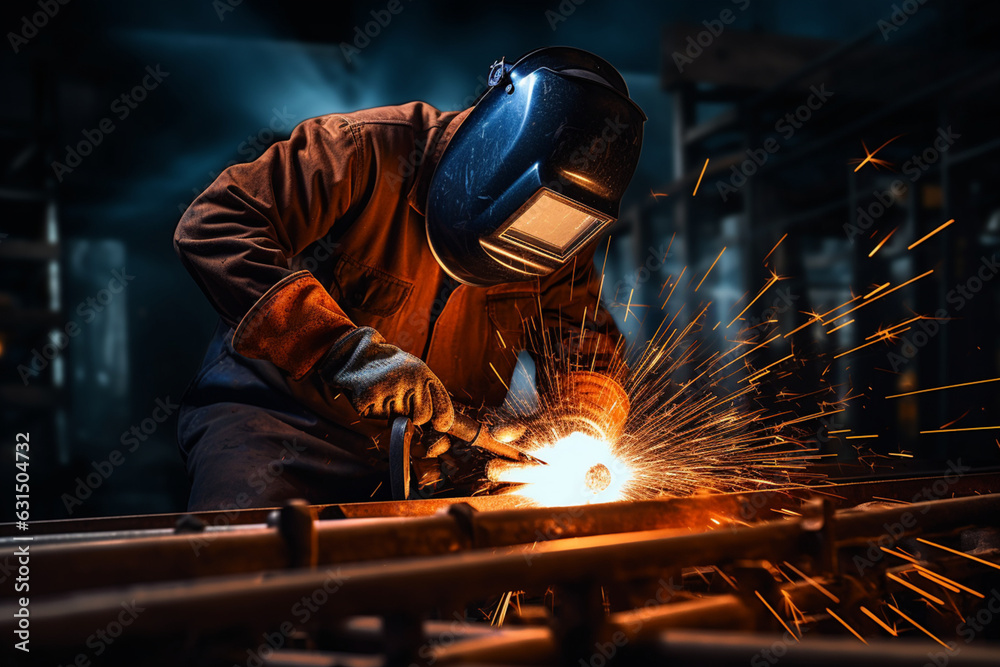 Unrecognizable worker holding welding torch during work Unrecognizable worker holding welding torch during work