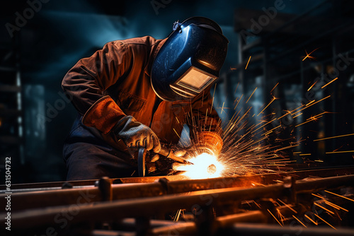 Unrecognizable worker holding welding torch during work