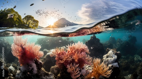 Ocean coral reef underwater. Sea world under water background. Beautiful view of sea life. Ecosystem. AI photography.. © Oksana Smyshliaeva