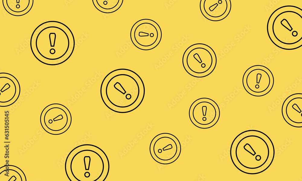 Black seamless pattern of exclamation mark on yellow Bg. Vector, Ilustration Black seamless pattern of exclamation mark on yellow Bg. Vector, Ilustration