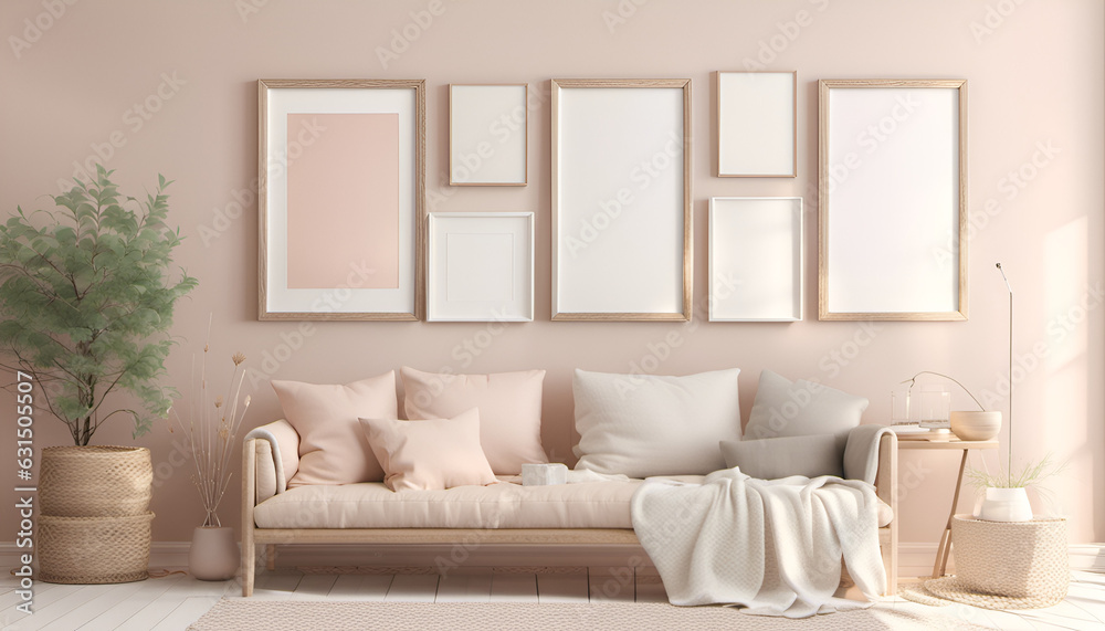 Mockup frame wall in interior background, room in light pastel color. Mockup frame wall in interior background, room in light pastel color.