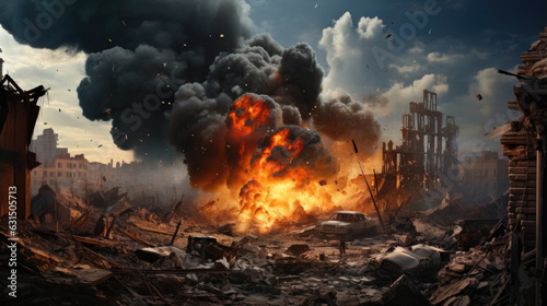 Conceptual image of disaster, war in the city.
