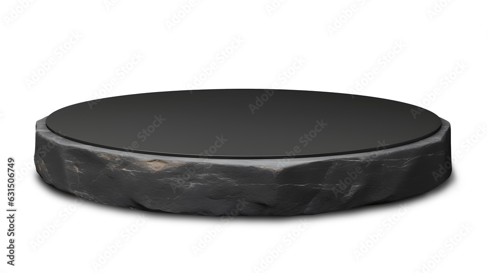 Empty round black stone podium top isolated on transparent, background, for montage product display, (png files), Generative AI Empty round black stone podium top isolated on transparent, background, for montage product display, (png files), Generative AI
