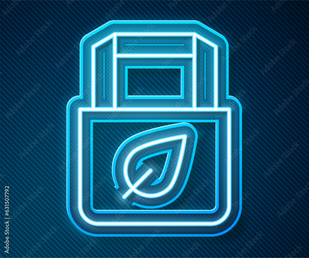Glowing neon line Paper shopping bag with recycle icon isolated on blue background. Bag with recycling symbol. Vector Glowing neon line Paper shopping bag with recycle icon isolated on blue background. Bag with recycling symbol. Vector