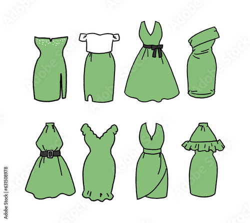 緑のドレスのイラストセット