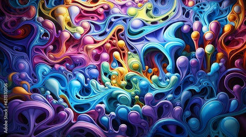 A psychedelic dreamscape with technicolor patterns and fractal-like formations stretching to infinity