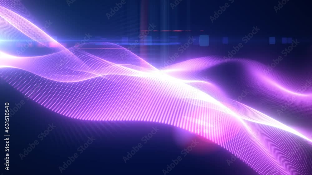 Purple glowing magic waves from energy particles abstract background