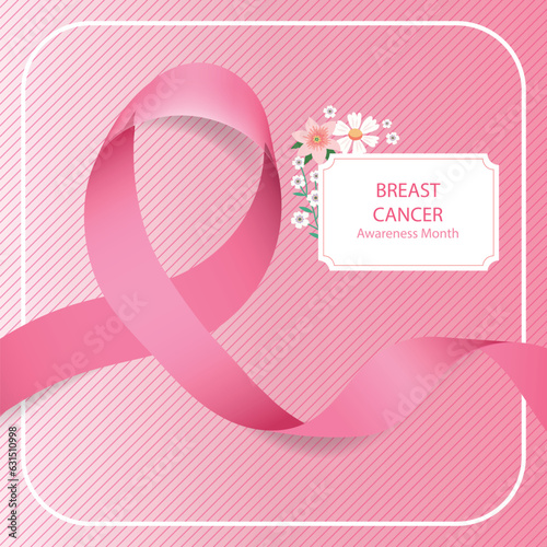 Free vector breast cancer awareness with realistic ribbon