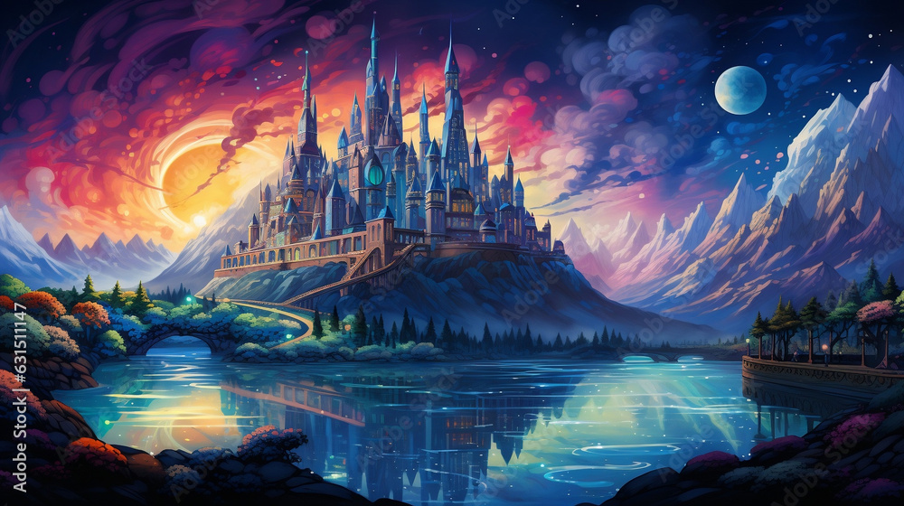 A surreal technicolor dreamscape with floating islands, time loops, and