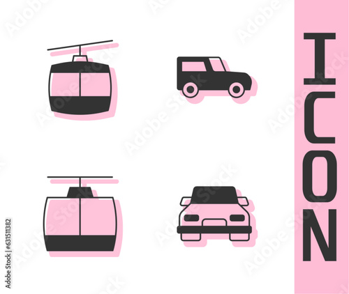 Set Car, Cable car, and icon. Vector